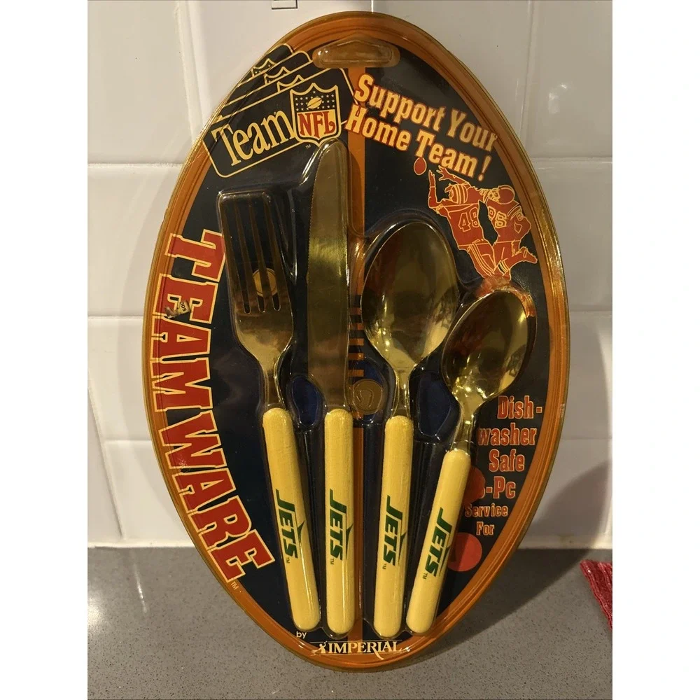Team NFL 4 Piece Silverware Dishwasher Safe New York Jets‎ By Imperial 1993